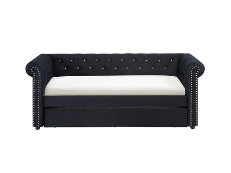 Ellie Black Modern Transitional Velvet Tufted Trundle Daybed - Ella Furniture
