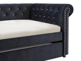 Ellie Black Modern Transitional Velvet Tufted Trundle Daybed - Ella Furniture
