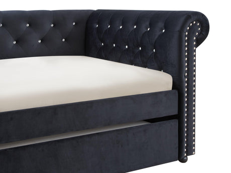 Ellie Black Modern Transitional Velvet Tufted Trundle Daybed - Ella Furniture