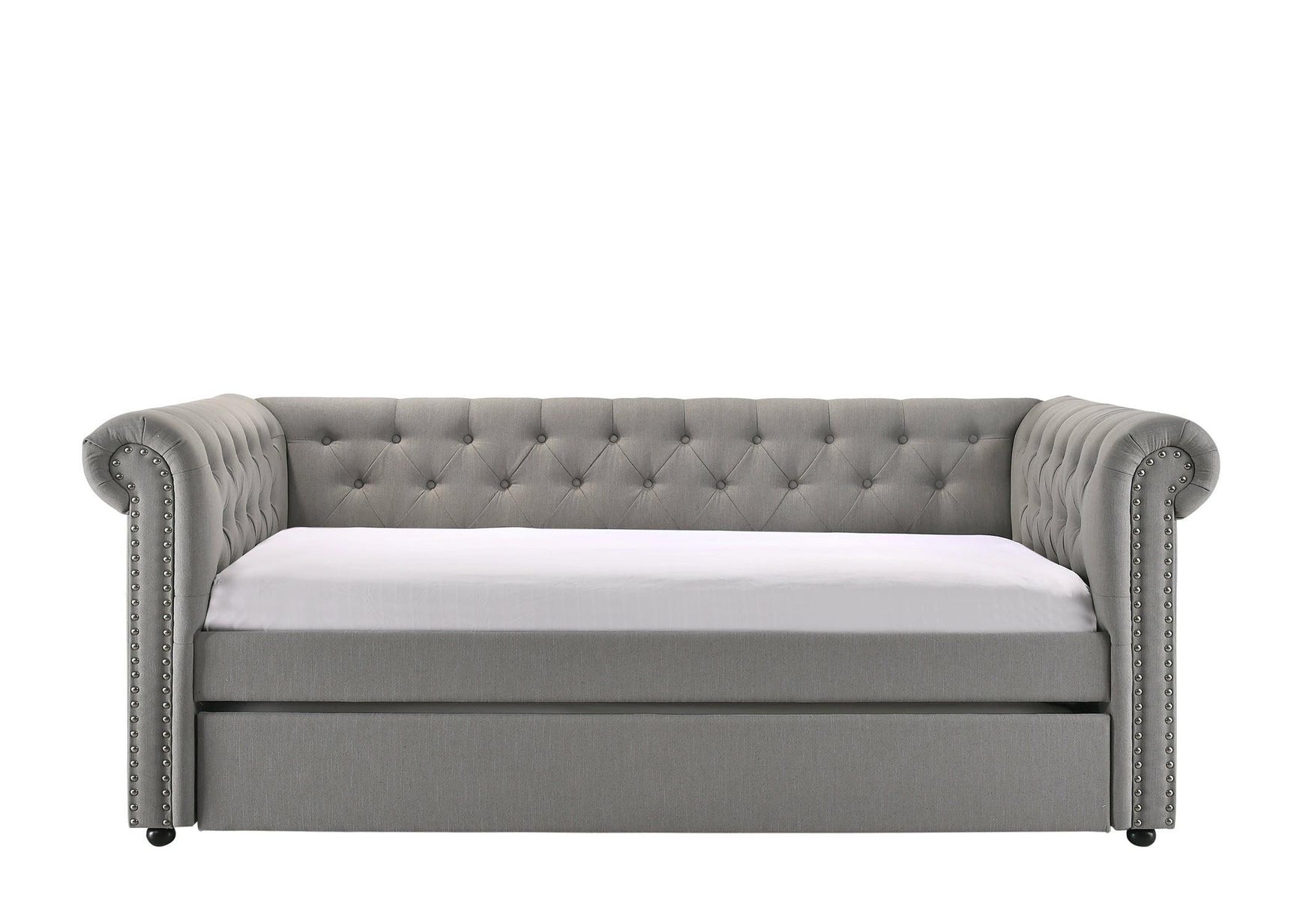Ellie Dove Gray Modern Transitional Fabric Tufted Trundle Daybed - Ella Furniture