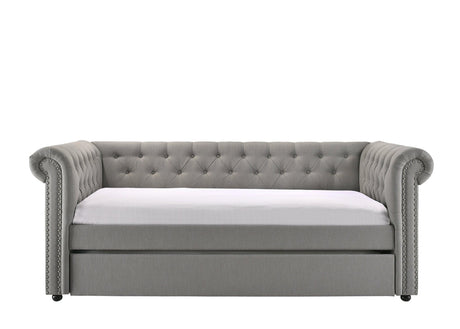 Ellie Dove Gray Modern Transitional Fabric Tufted Trundle Daybed - Ella Furniture