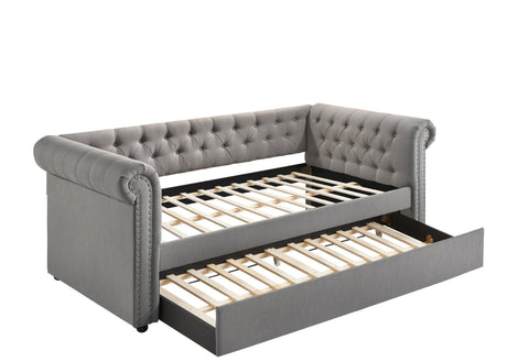 Ellie Dove Gray Modern Transitional Fabric Tufted Trundle Daybed - Ella Furniture
