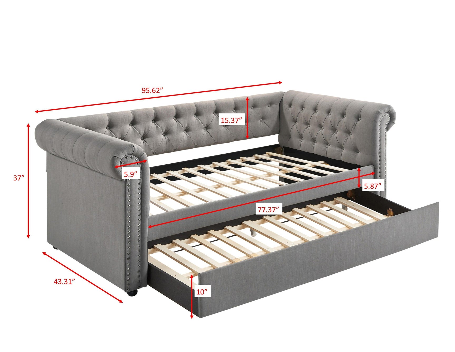 Ellie Dove Gray Modern Transitional Fabric Tufted Trundle Daybed - Ella Furniture