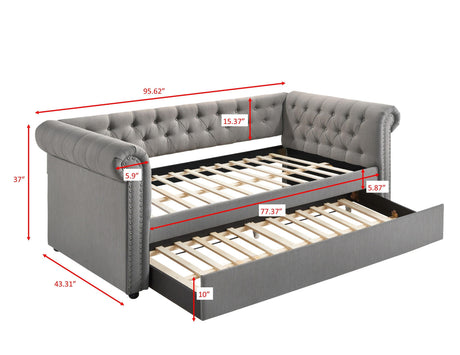 Ellie Dove Gray Modern Transitional Fabric Tufted Trundle Daybed - Ella Furniture