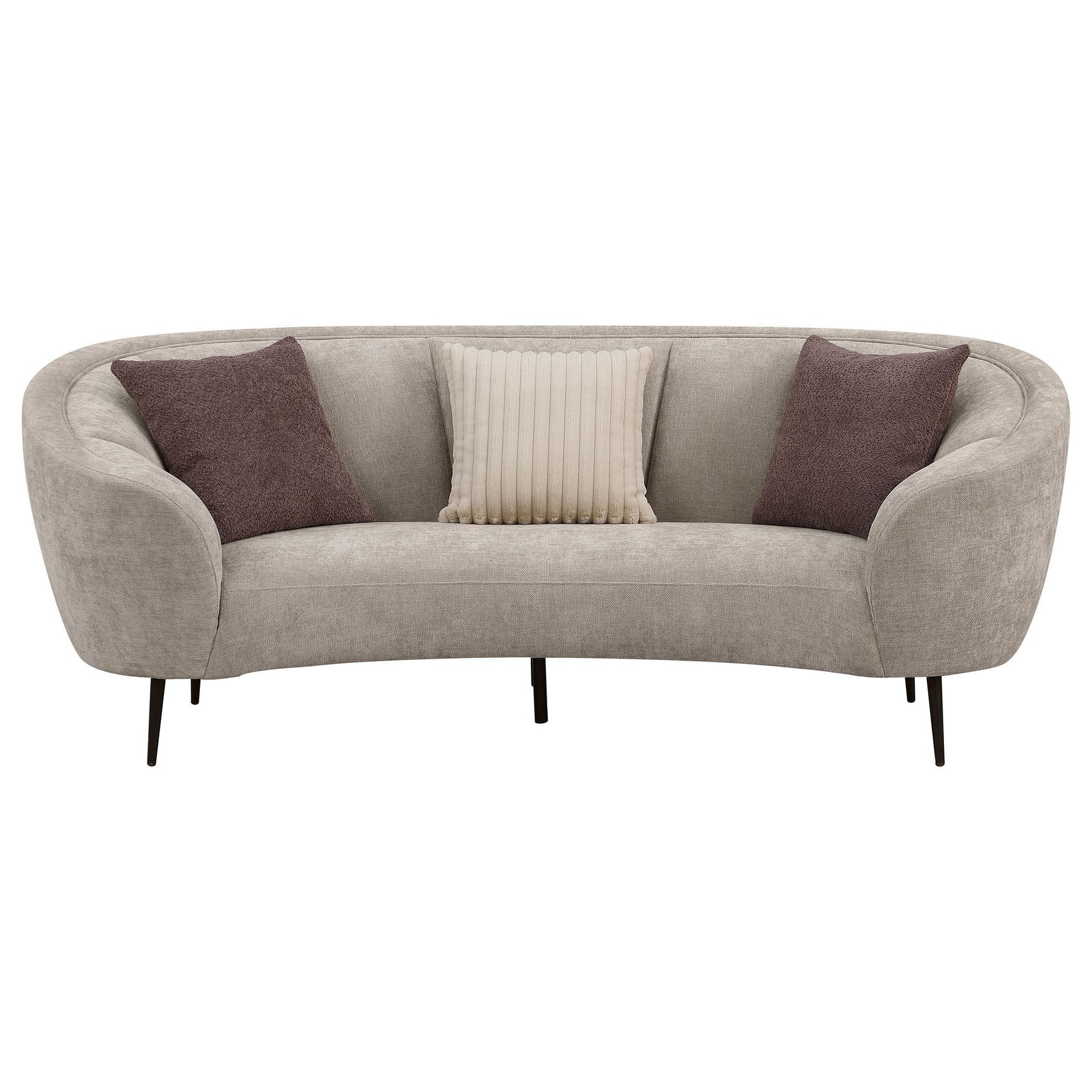 Ellorie Upholstered Channel Back Curved Sofa Beige 504837 - Ella Furniture