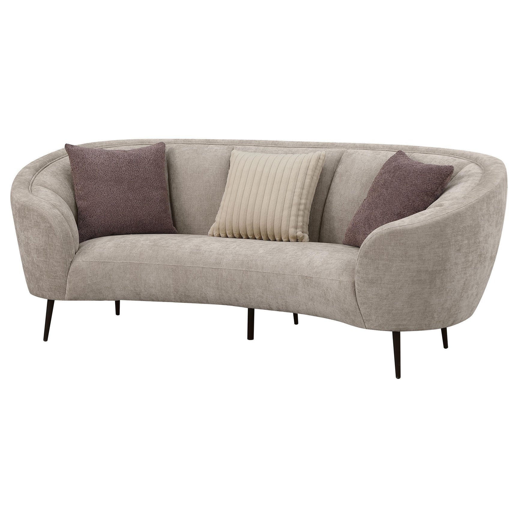 Ellorie Upholstered Channel Back Curved Sofa Beige 504837 - Ella Furniture