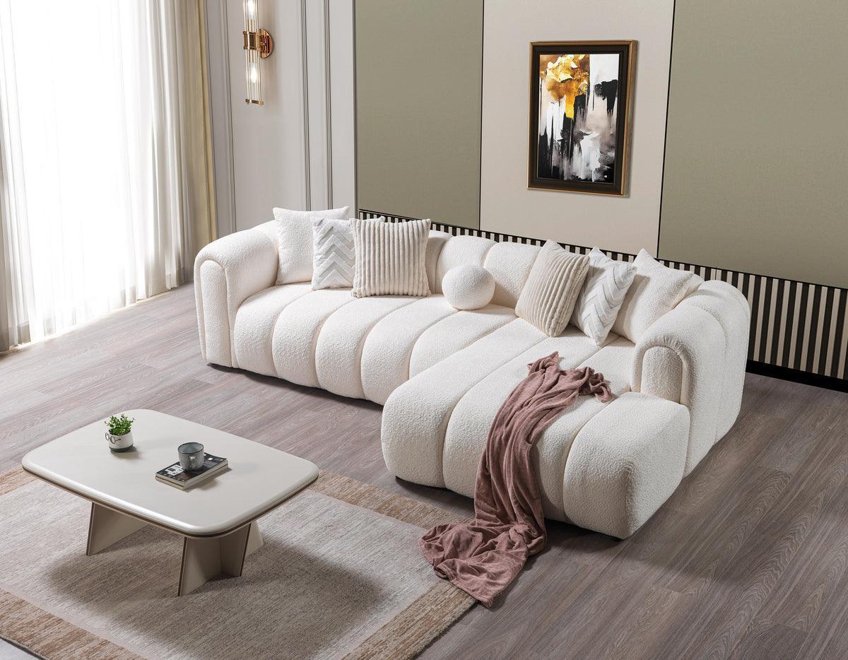 Elly Ivory Boucle Raf Sectional - Ella Furniture