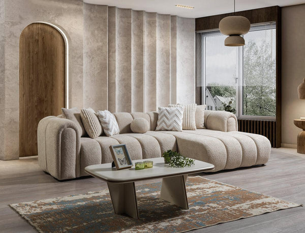 Elly Sand Boucle Raf Sectional - Ella Furniture