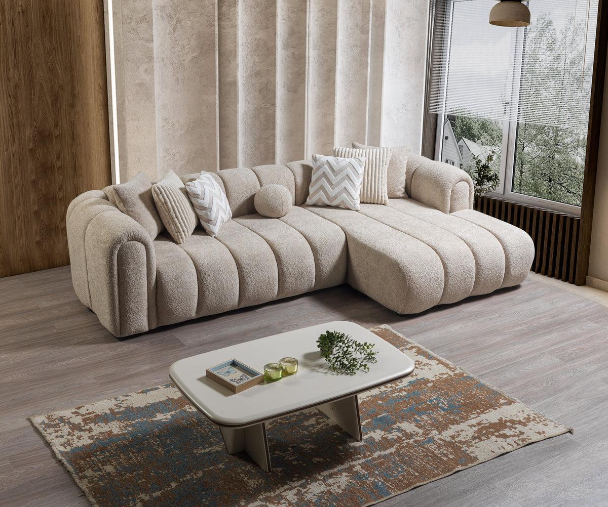 Elly Sand Boucle Raf Sectional - Ella Furniture