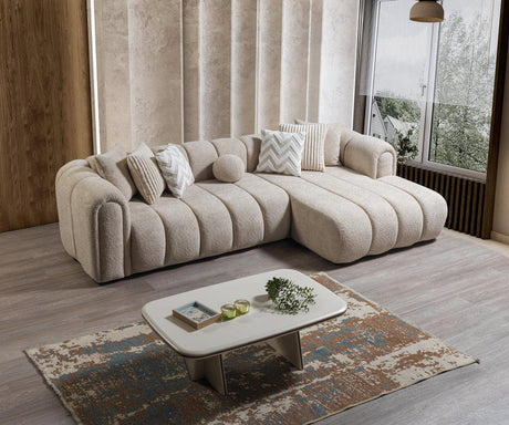 Elly Sand Boucle Raf Sectional - Ella Furniture