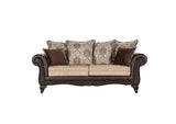 Elmbrook Upholstered Rolled Arm Sofa With Intricate Wood Carvings Brown 508571 - Ella Furniture