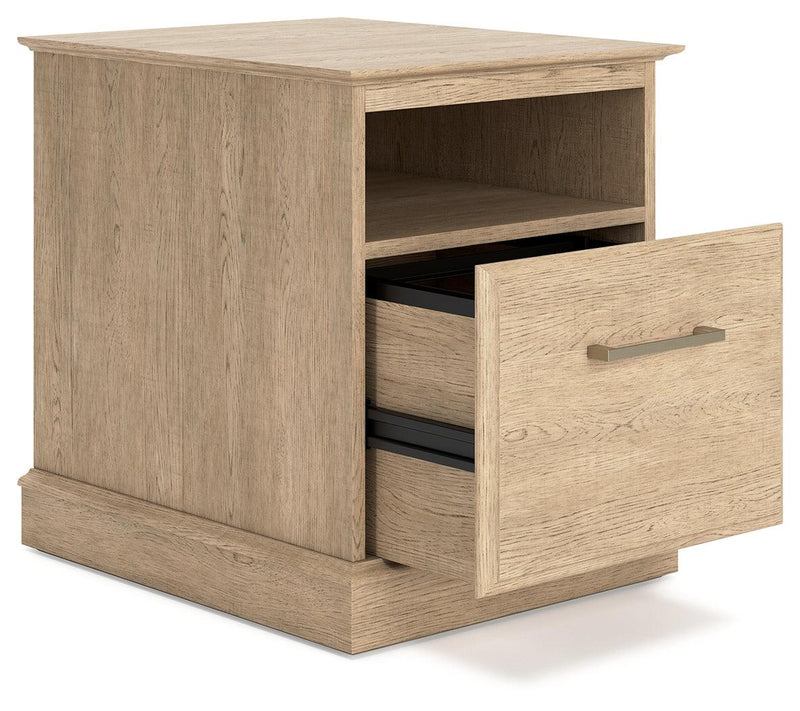 Elmferd Light Brown Home Office Desk And Storage - Ella Furniture