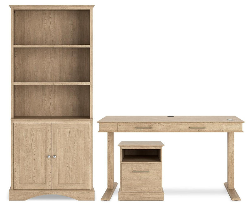 Elmferd Light Brown Home Office Desk And Storage - Ella Furniture