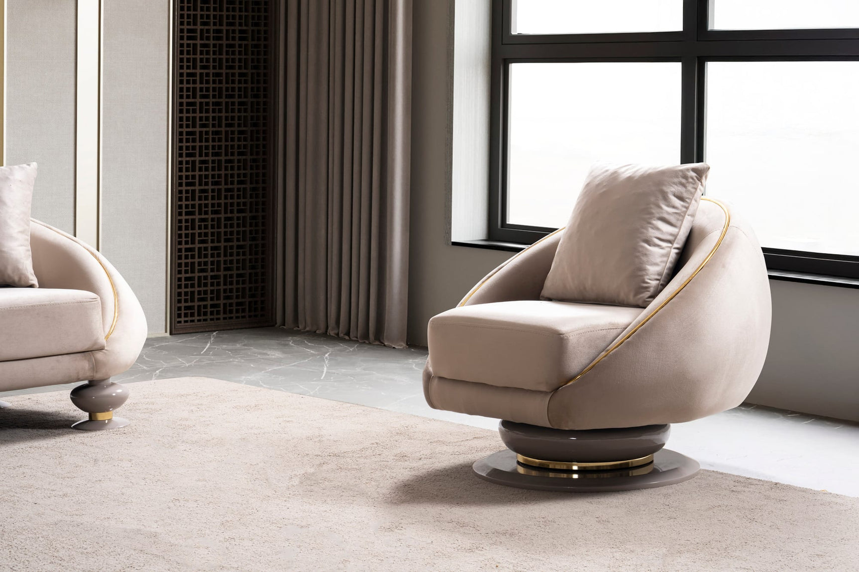 Elysium Sofa, Loveseat, and Chair Set with Sculptural Curved Silhouettes view 22