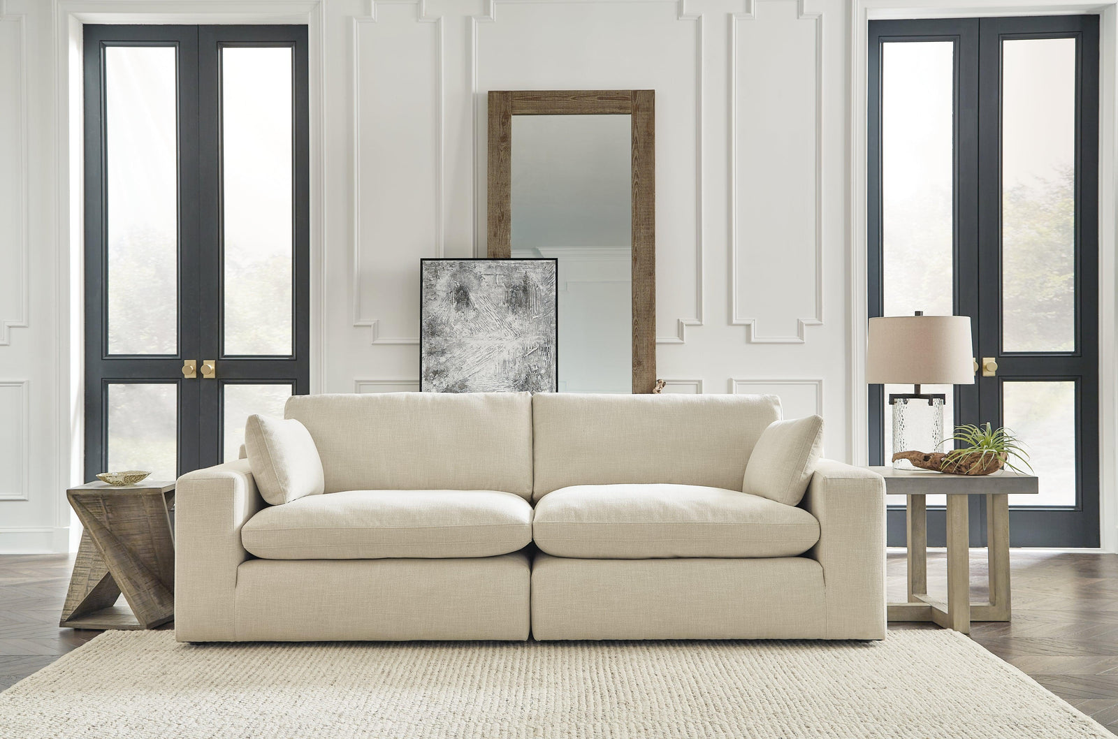 Elyza Linen 2-Piece Sectional With Ottoman - Ella Furniture