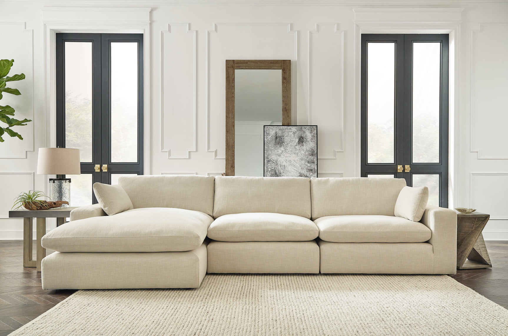 Elyza Linen 3-Piece Sectional With Ottoman PKG012965 - 10006S3 | 1000608 - Ella Furniture