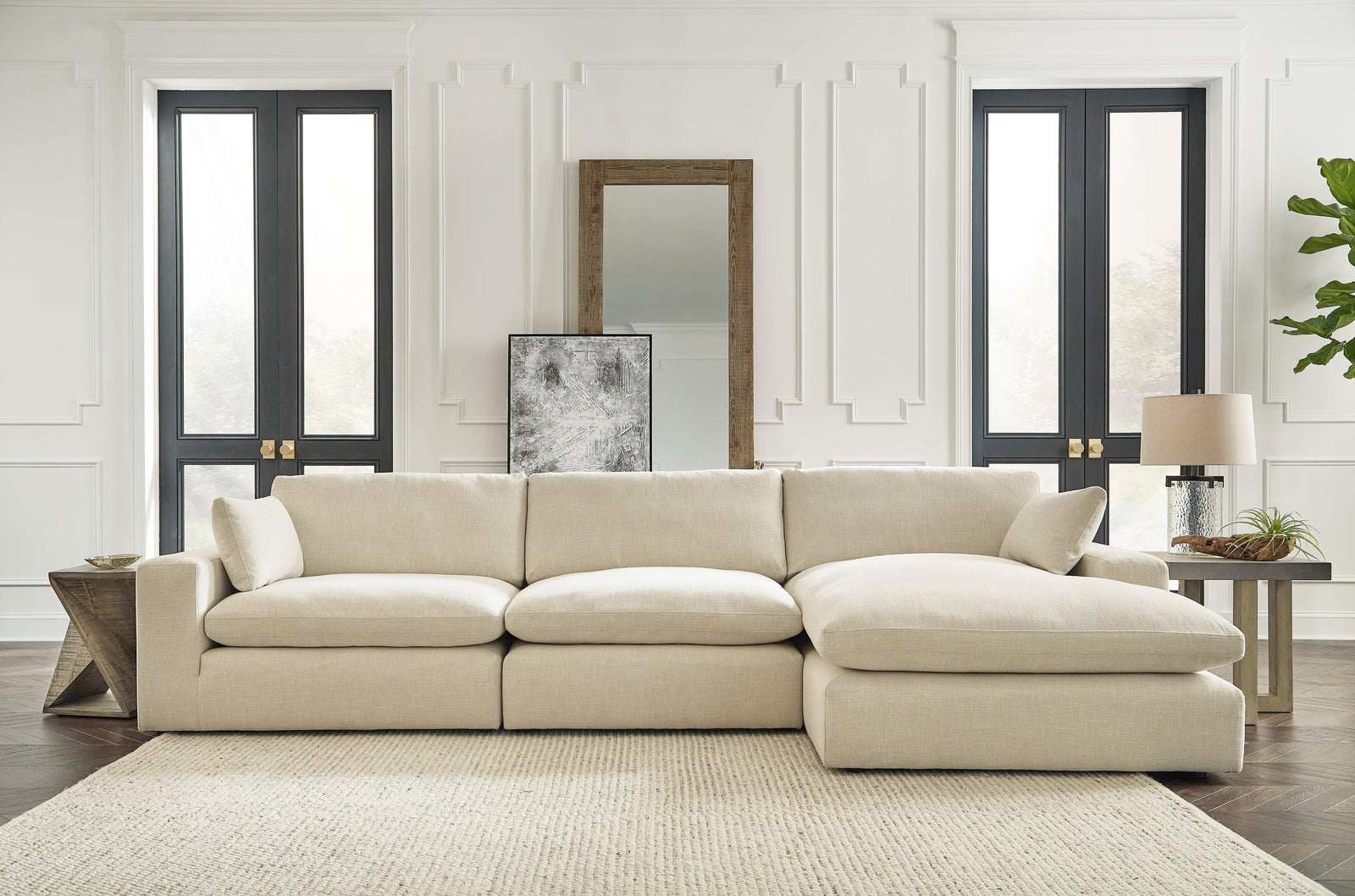 Elyza Linen 3-Piece Sectional With Ottoman PKG012966 - 10006S4 | 1000608 - Ella Furniture