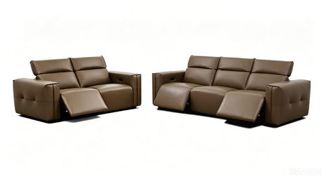 Ember Brown Italian Leather Match 2-Piece Power Reclining Sofa and Loveseat Set view 2