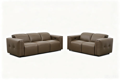Ember Brown Italian Leather Match 2-Piece Power Reclining Sofa and Loveseat Set view 17