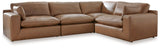 Emilia Caramel 4-Piece Sectional With Ottoman - Ella Furniture