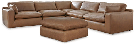 Emilia Caramel 5-Piece Sectional With Ottoman - Ella Furniture