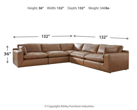 Emilia Caramel 5-Piece Sectional With Ottoman - Ella Furniture