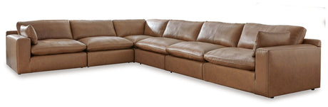 Emilia Caramel 6-Piece Sectional With Ottoman - Ella Furniture