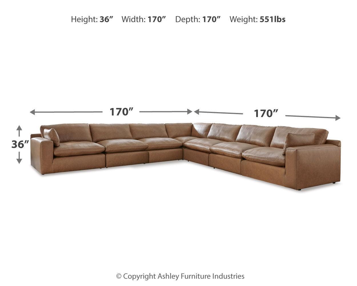 Emilia Caramel 7-Piece Sectional With Ottoman - Ella Furniture
