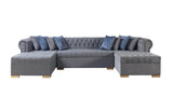 Emma Gray Velvet Double Chaise Sectional - Ella Furniture