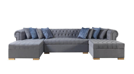 Emma Gray Velvet Double Chaise Sectional - Ella Furniture