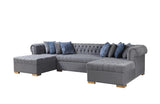 Emma Gray Velvet Double Chaise Sectional - Ella Furniture