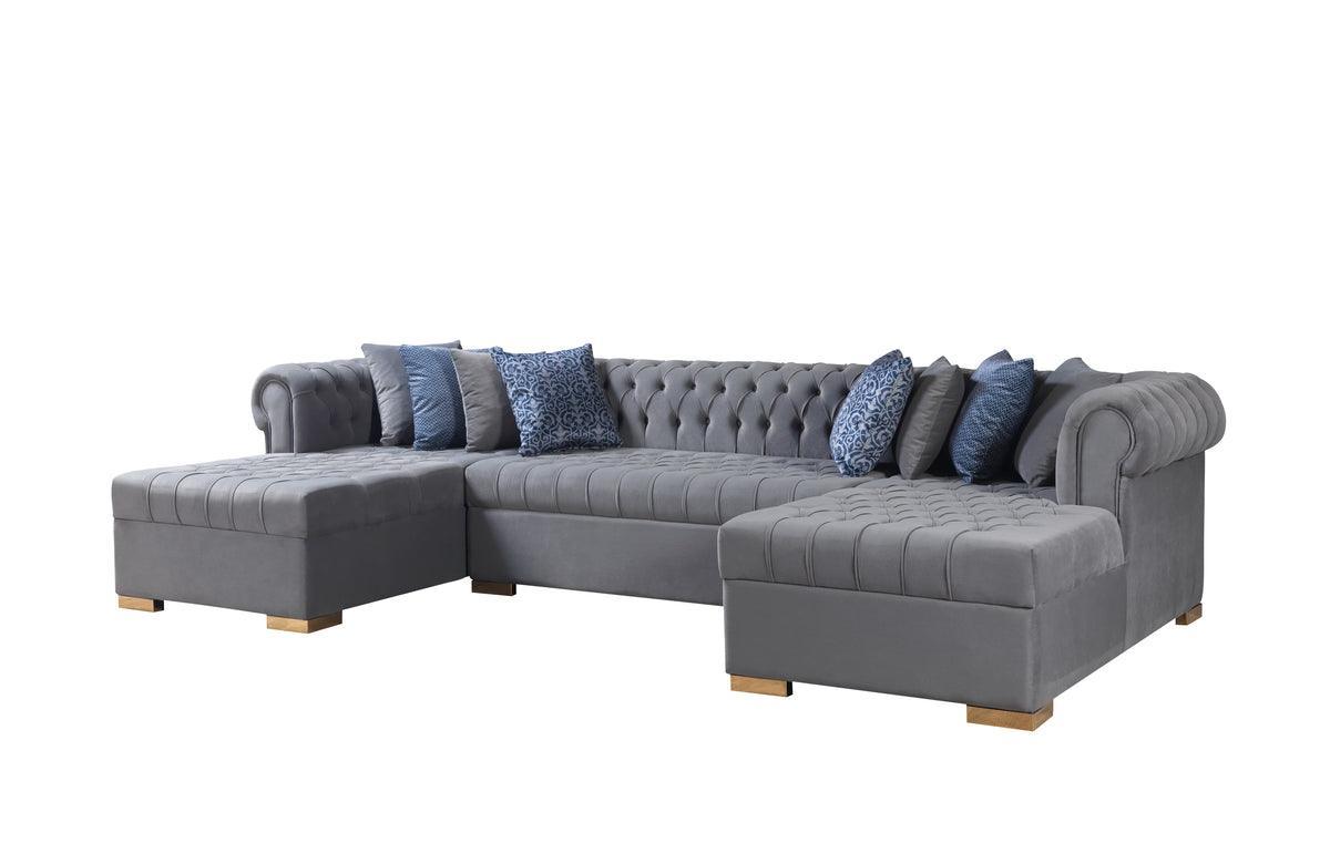 Emma Gray Velvet Double Chaise Sectional - Ella Furniture