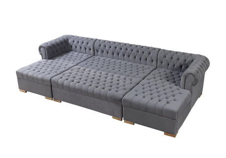 Emma Gray Velvet Double Chaise Sectional - Ella Furniture
