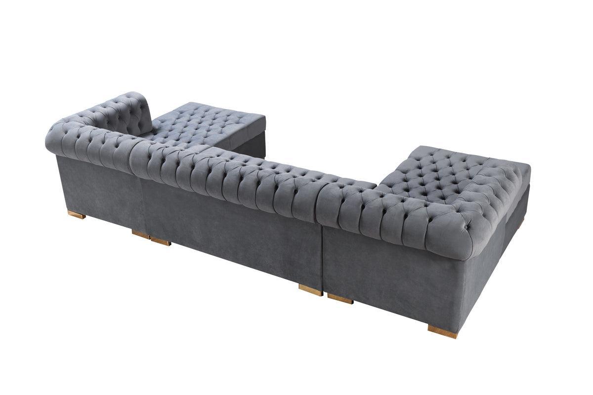 Emma Gray Velvet Double Chaise Sectional - Ella Furniture