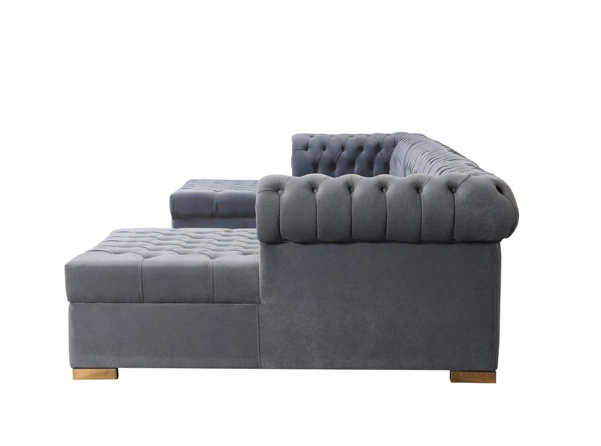Emma Gray Velvet Double Chaise Sectional - Ella Furniture