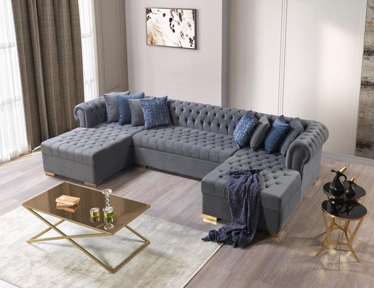 Emma Gray Velvet Double Chaise Sectional - Ella Furniture