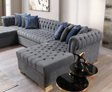 Emma Gray Velvet Double Chaise Sectional - Ella Furniture
