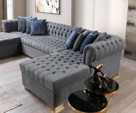 Emma Gray Velvet Double Chaise Sectional - Ella Furniture
