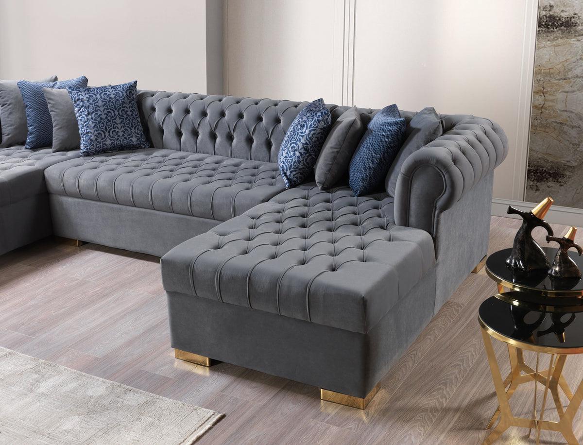 Emma Gray Velvet Double Chaise Sectional - Ella Furniture