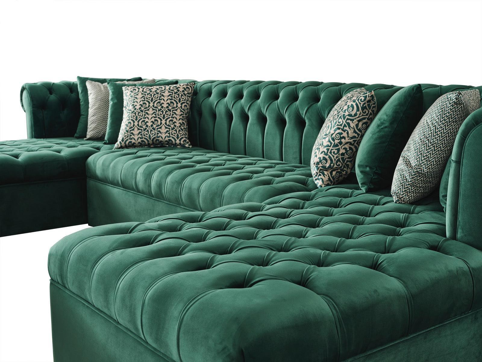 Emma Green Velvet Double Chaise Sectional - Ella Furniture