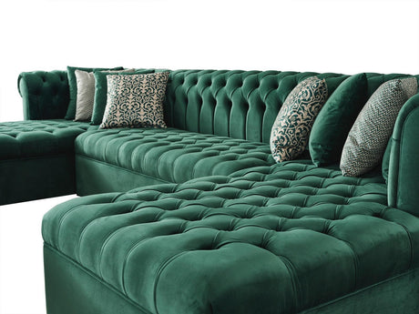 Emma Green Velvet Double Chaise Sectional - Ella Furniture