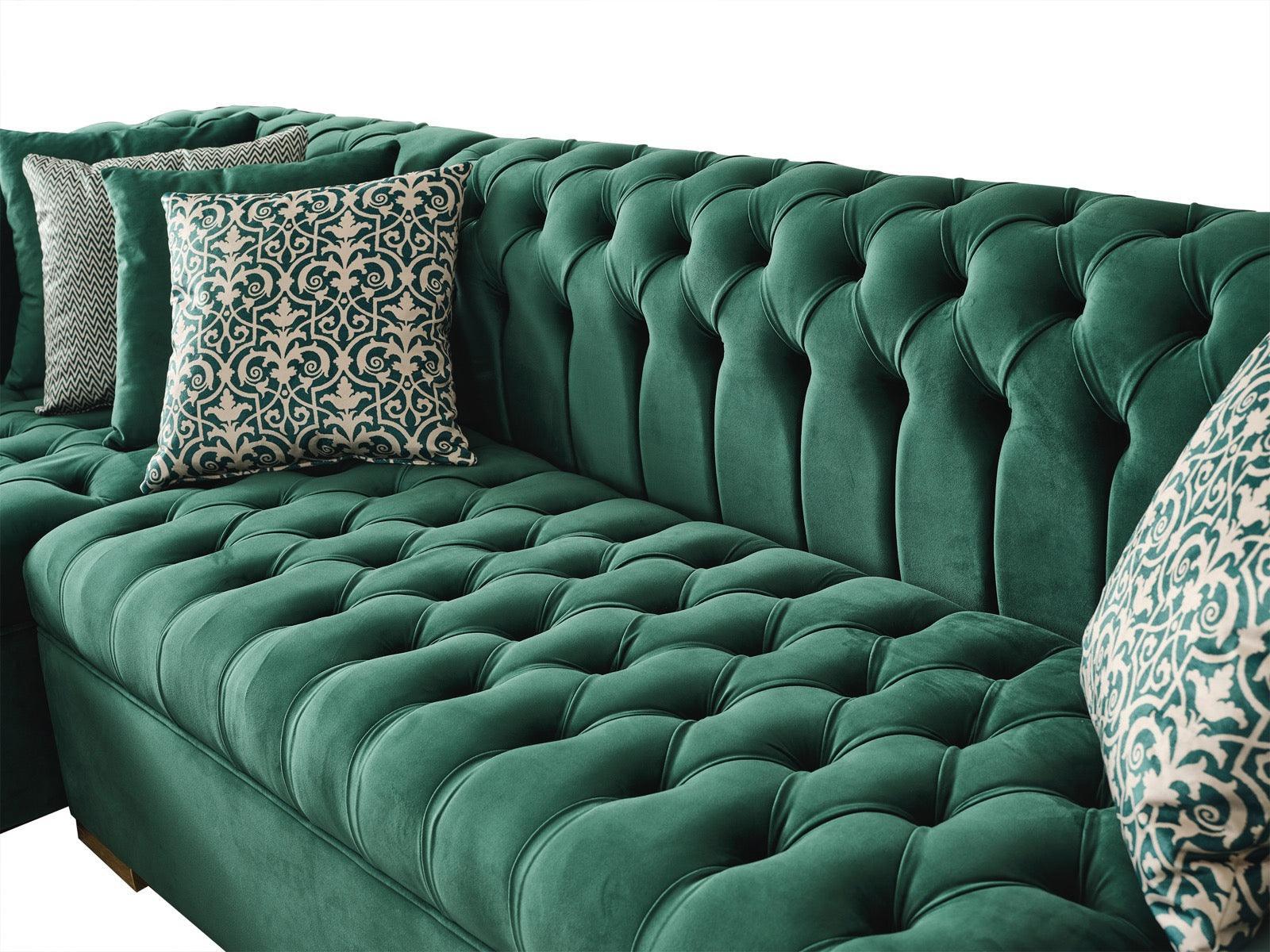 Emma Green Velvet Double Chaise Sectional - Ella Furniture