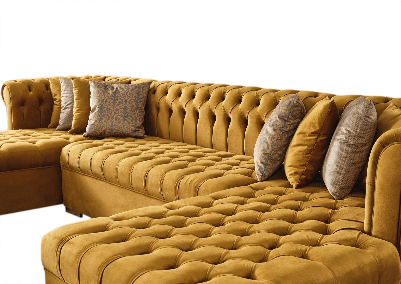 Emma Mustard Velvet Double Chaise Sectional - Ella Furniture
