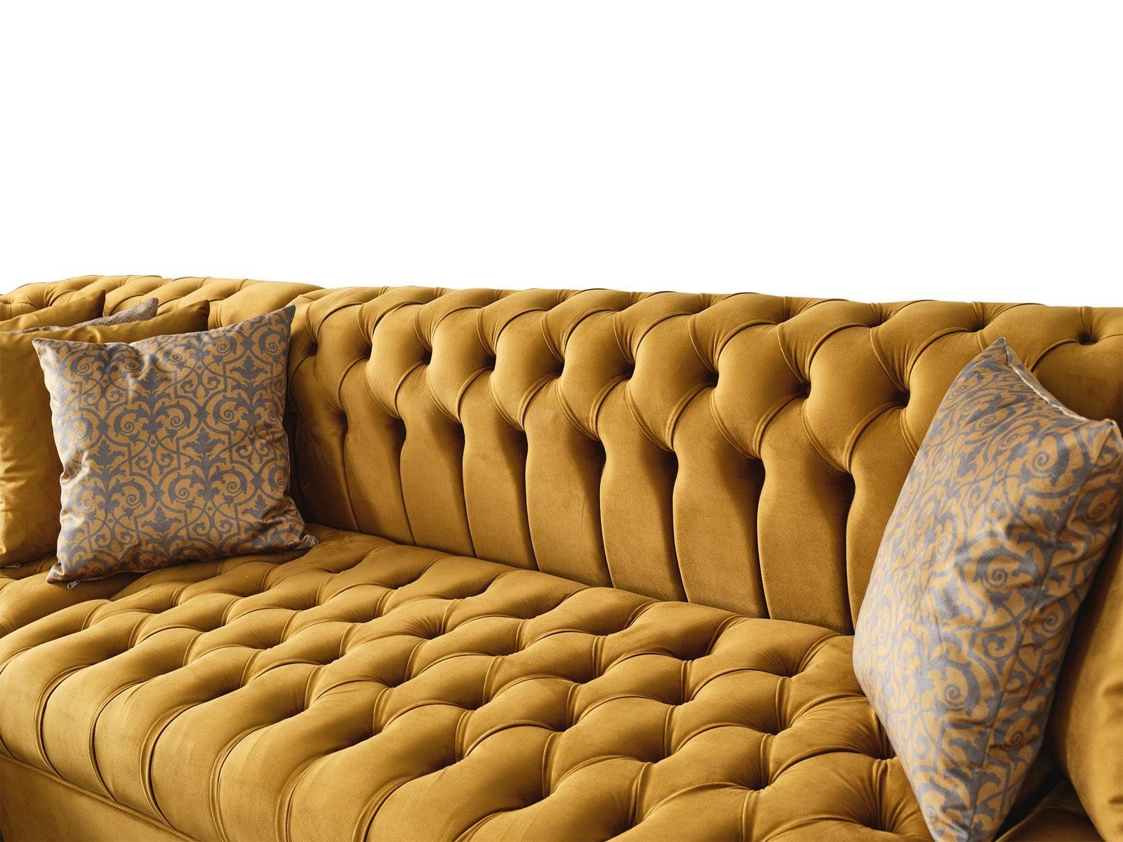 Emma Mustard Velvet Double Chaise Sectional - Ella Furniture
