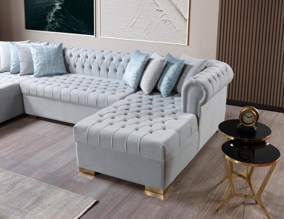 Emma Pearl Velvet Double Chaise Sectional - Ella Furniture