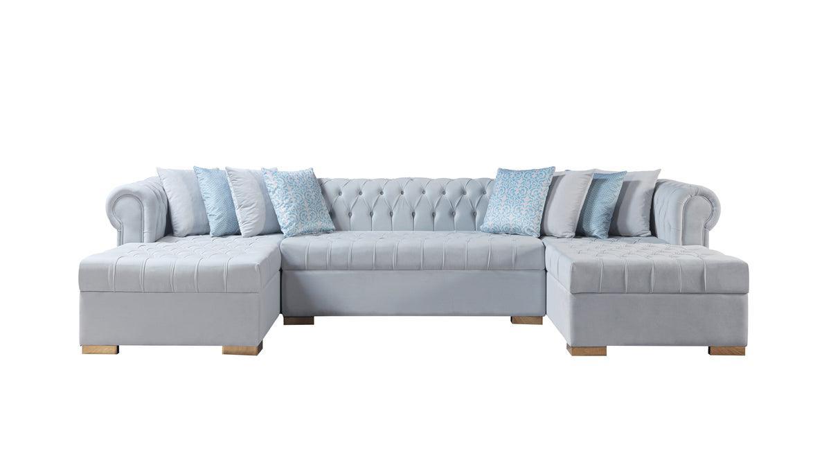 Emma Pearl Velvet Double Chaise Sectional - Ella Furniture