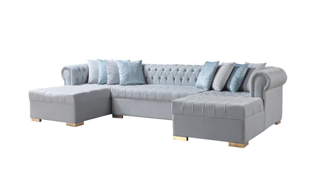 Emma Pearl Velvet Double Chaise Sectional - Ella Furniture