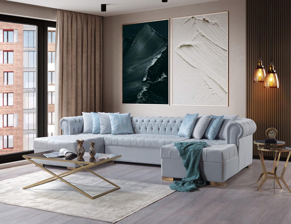 Emma Pearl Velvet Double Chaise Sectional - Ella Furniture