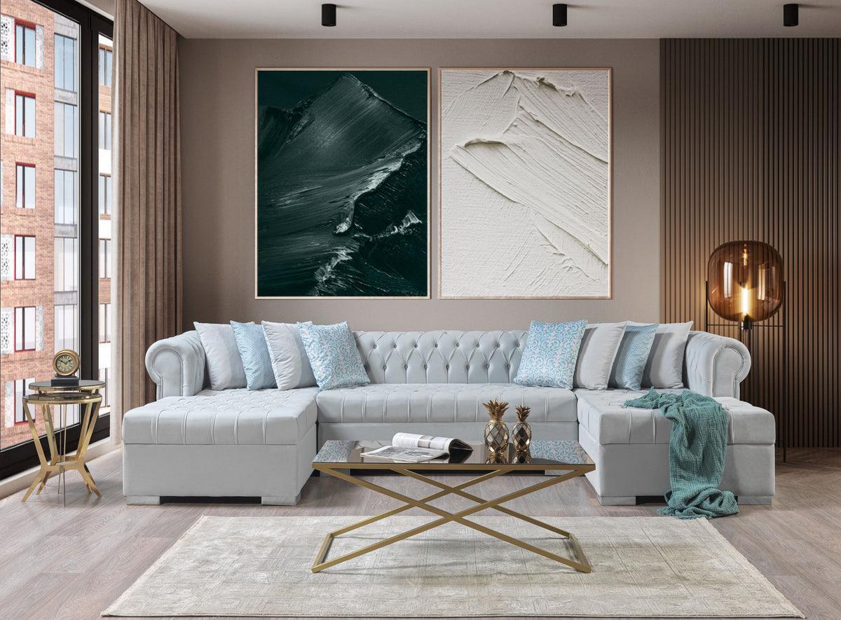 Emma Pearl Velvet Double Chaise Sectional - Ella Furniture