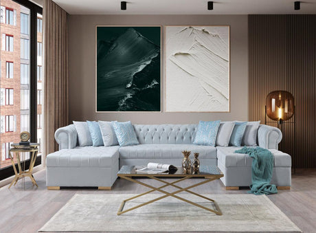 Emma Pearl Velvet Double Chaise Sectional - Ella Furniture